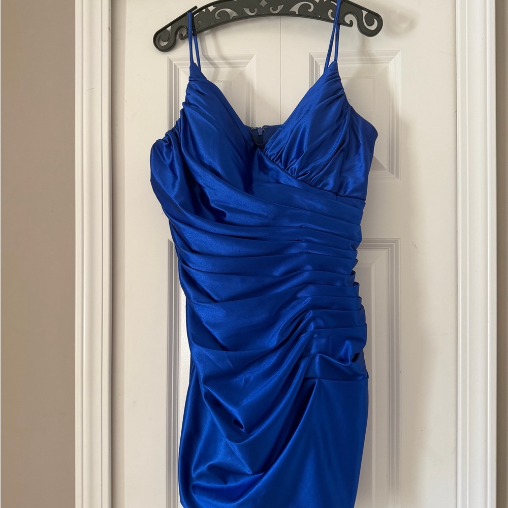 Elegant Blue Ruched Dress